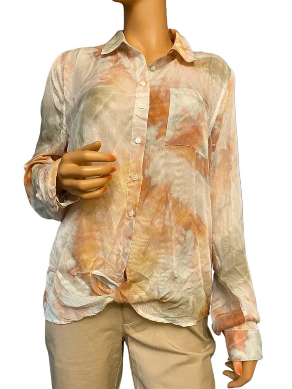 Guess Cleo Tie Dye Button Up Shirt Smoked Pearl